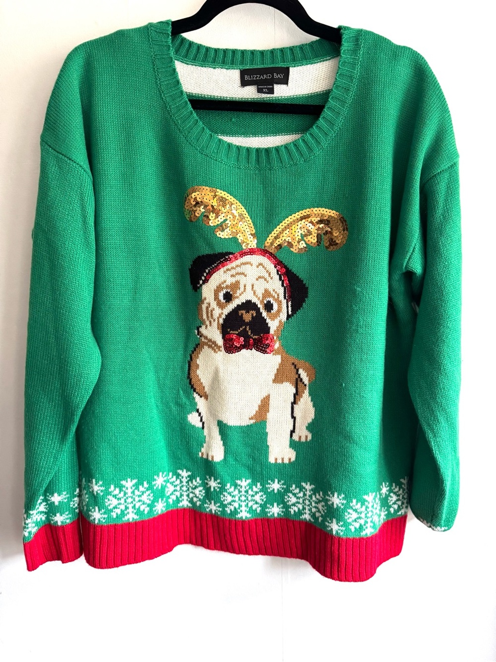 Holiday Novelty Cute Pug Sweater with Striped Back
